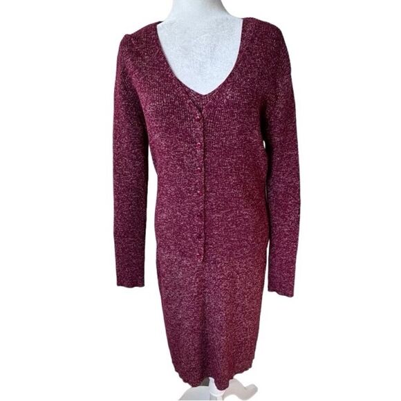 Tower Hill Dress and Cardigan Two Piece V Neck Red Gold Metallic Thread SZ XL - Picture 1 of 16